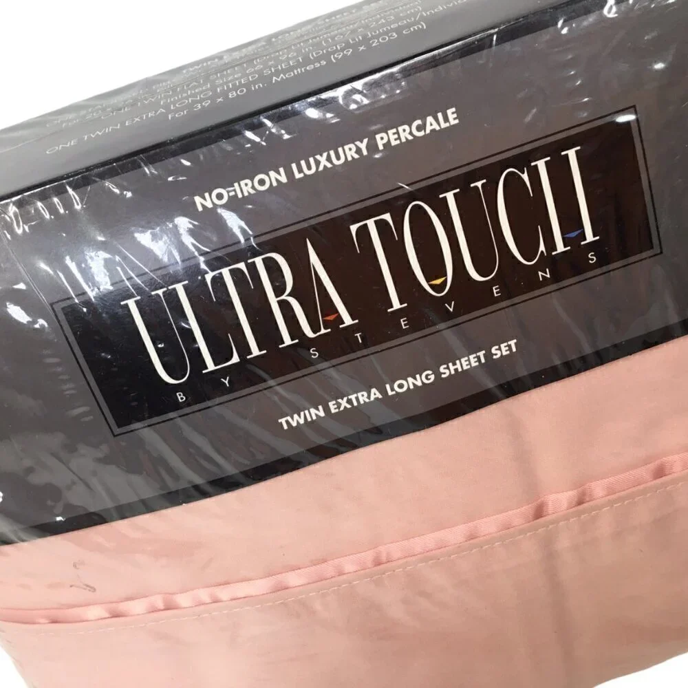 Vintage Stevens Ultra Touch NOS Percale Sheet Set Twin XL Long Rose Pink NIP